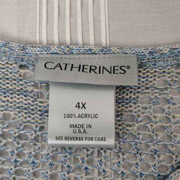 Catherines Open Knit Sweater 3/4 Sleeve Blue Gray Women's 4X Made in U.S.A. - Picture 6 of 12